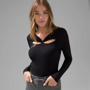 WHBM Black Ribbed Infinity Cut-Out Long Sleeve Stretchy‎ Top Sweater Women's S